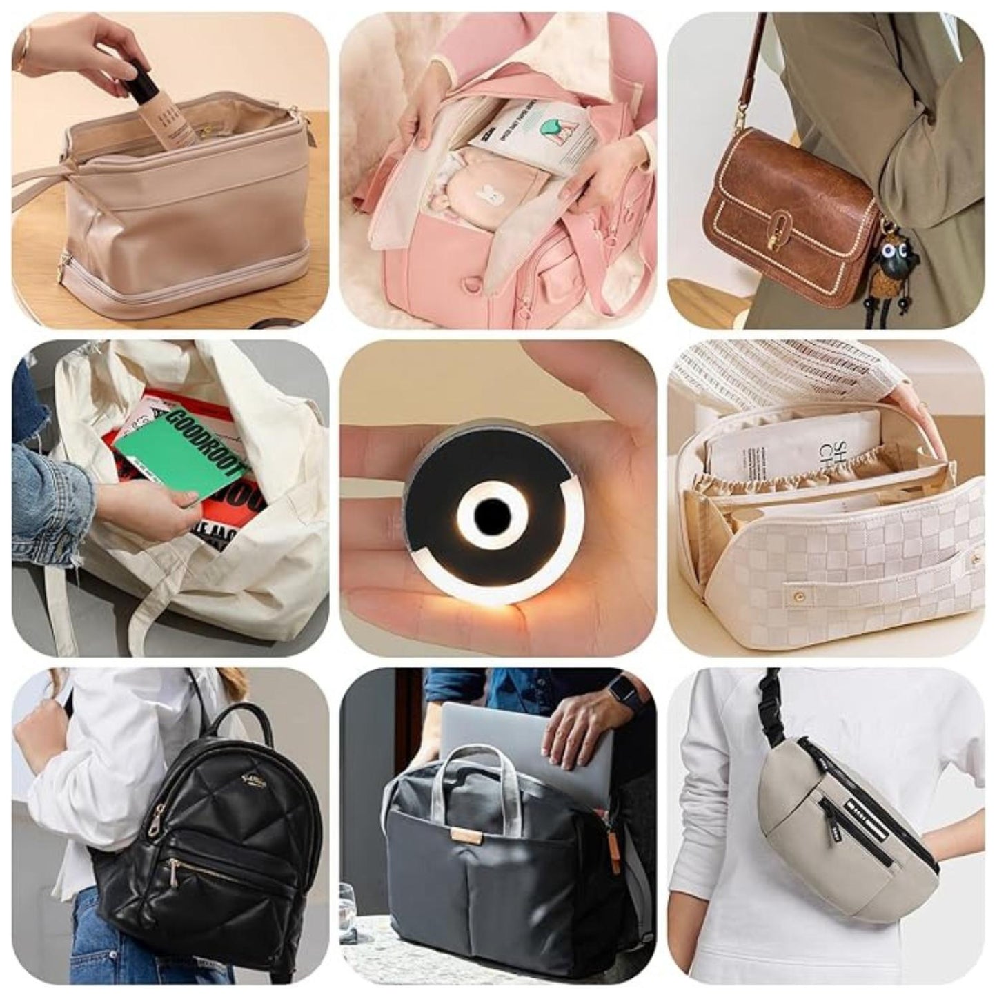 Mini LED Touch Bag Light | Rechargeable Purse Backpacks & Totes Light | Automatic Touch Light Inside Bag | Portable Interior Light for Women’s Handbag for Night Use | Smart Wireless Light for Travel, Purse, Long Battery Endurance upto 120 Hours