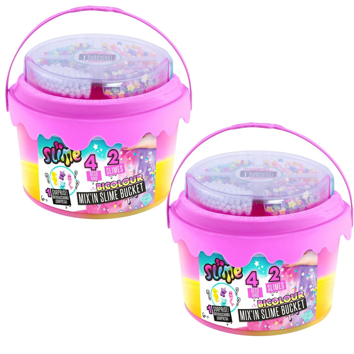 So Slime Mix'in Slime Bucket - 2 Colour Slimes with Surprise Character & Fun Decorations 400g Stretchy Sensory Slime Kit for Kids DIY Mix & Play Set for Creative Fun Christmas Gift Ideas, Xmas stocking filler