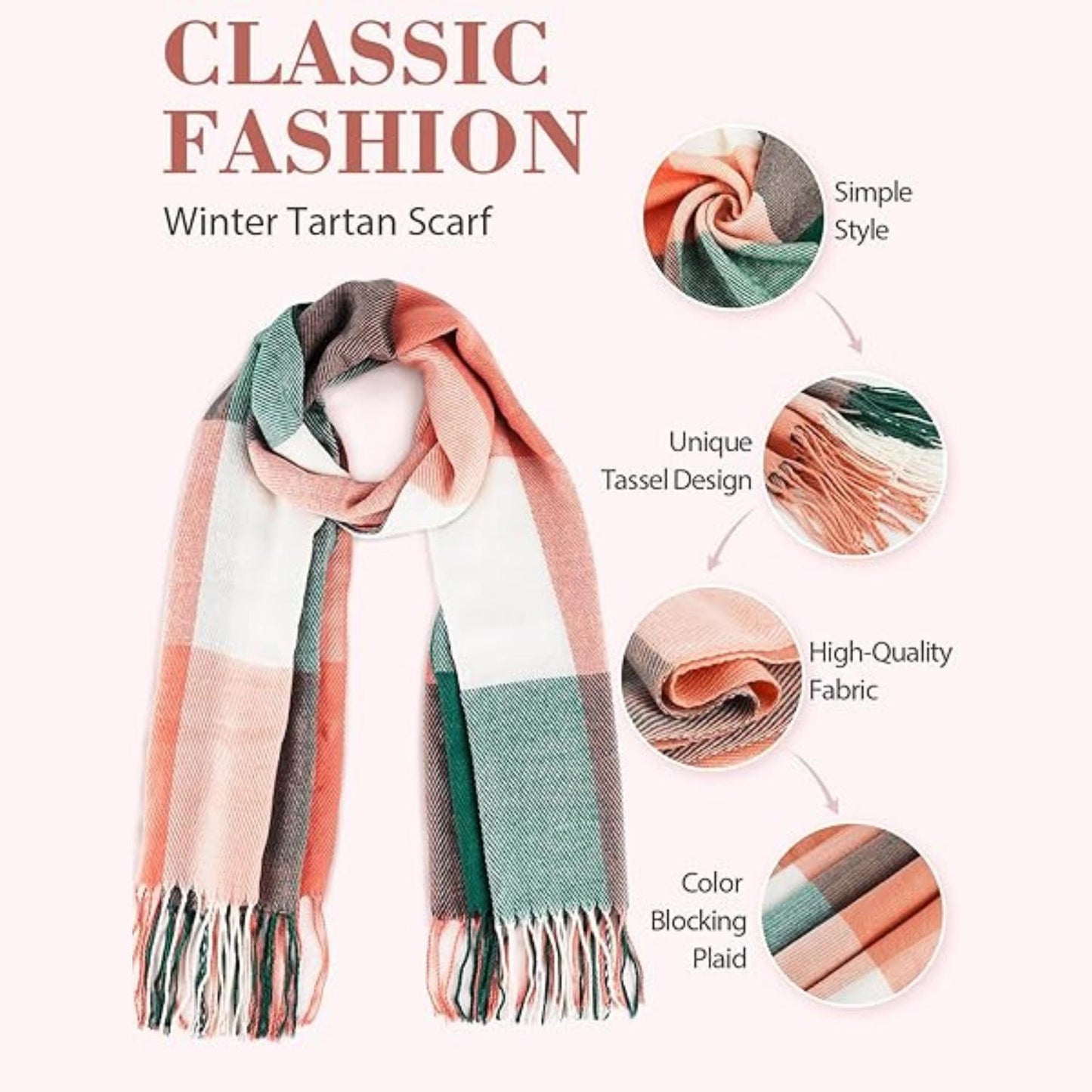 Soft Winter Tartan Scarf for Ladies, Seasonal Fashion Gift Idea