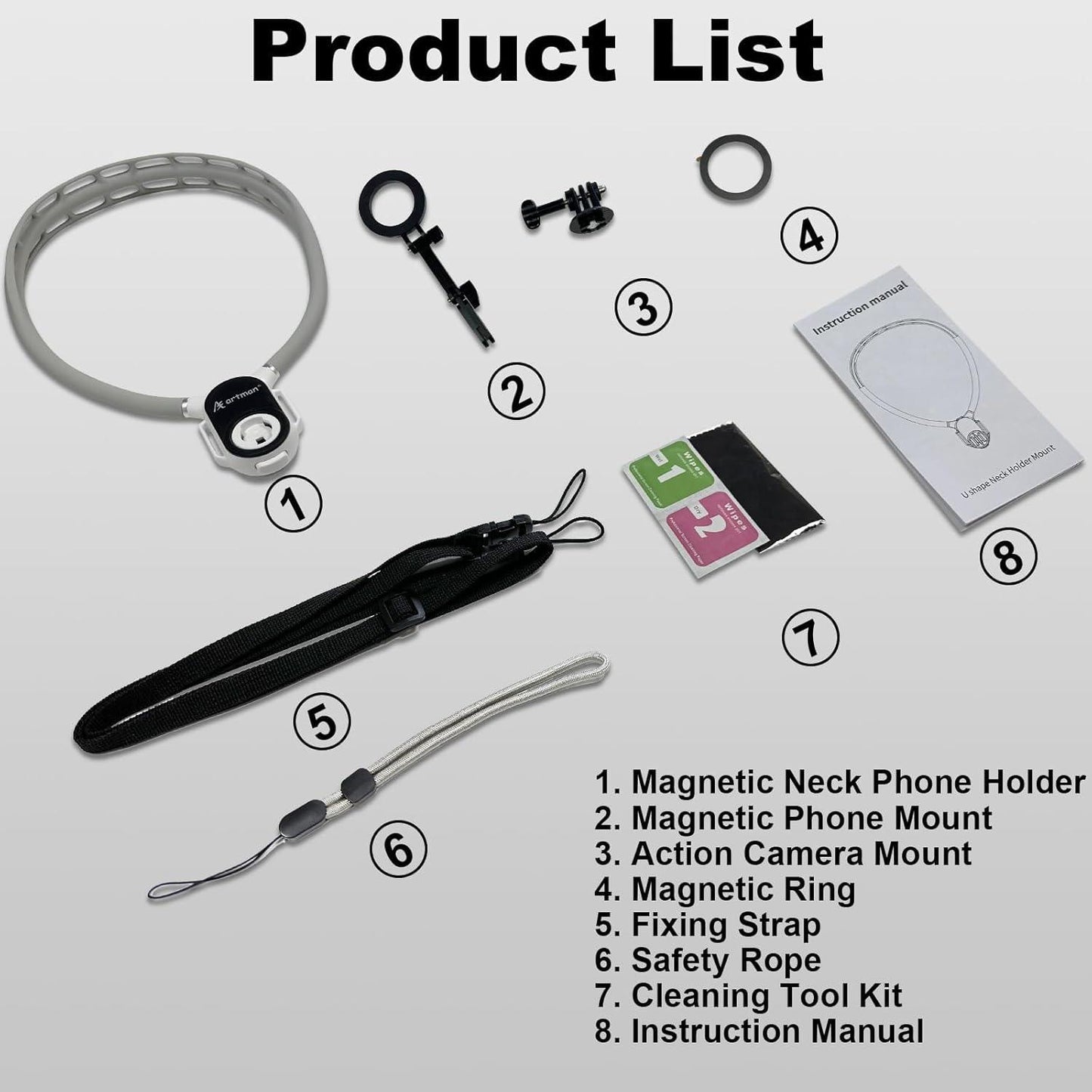 Magnetic Neck Phone Holder - Hanging Neck Phone Holder Adjustable Neck Mount Hands-Free GrPro Durable Grip Suction Bracket for POV, Vlogging, & Video Recording Compatible With Smart All Phones Selfie Stand Phone Accessories Travel Gadgets