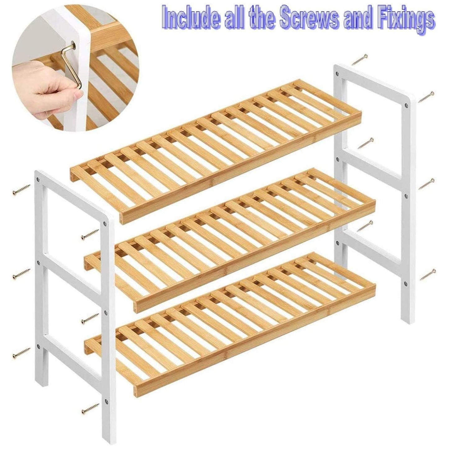 3-Tier White Bamboo Show Rack