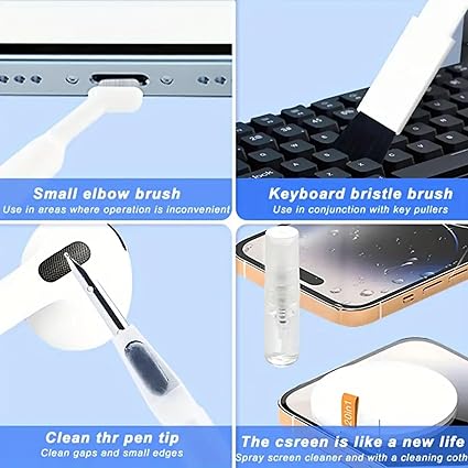 20-in-1 Multifunctional Mobile & Electronic Gadgets Cleaning Kit | Cleaning Set for Keyboard, Laptop, AirPods, Phone, Camera, Earbuds, Screen – Tools with Brushes, Spray Bottle, Keycap Puller, Air Blower, Cloth – All-in-One Tech Cleaner Set