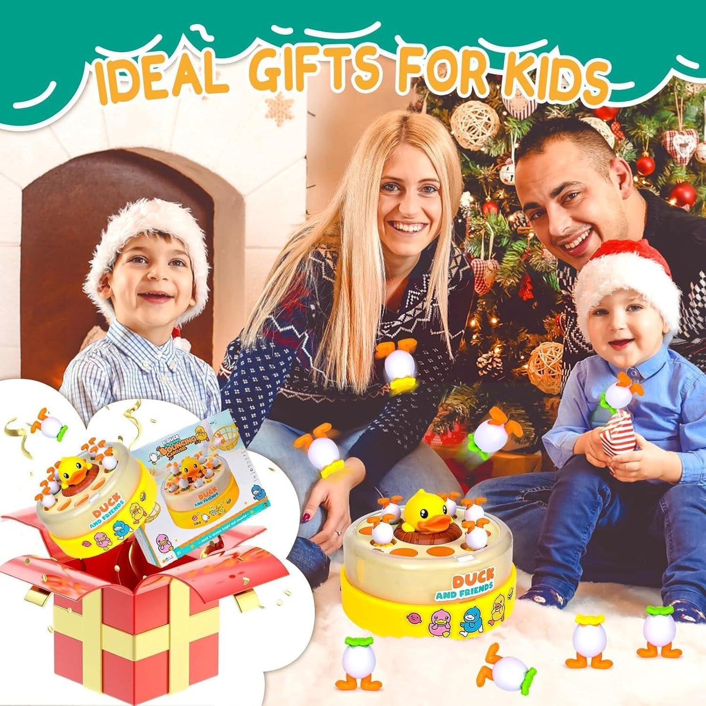 Duck Dash Jumping Duck Game Pop Up Magnetic Fishing Toys for 2-4 Year Old Boys & Girls Educational Montessori Toys with Happy Music Safe Durable Materials Christmas Fun Gift Games Holiday Joy