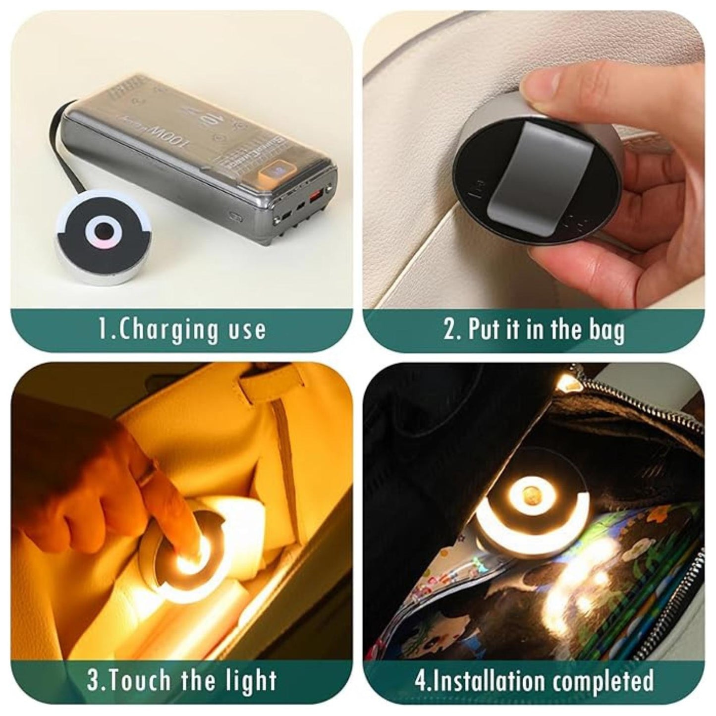 Mini LED Touch Bag Light | Rechargeable Purse Backpacks & Totes Light | Automatic Touch Light Inside Bag | Portable Interior Light for Women’s Handbag for Night Use | Smart Wireless Light for Travel, Purse, Long Battery Endurance upto 120 Hours