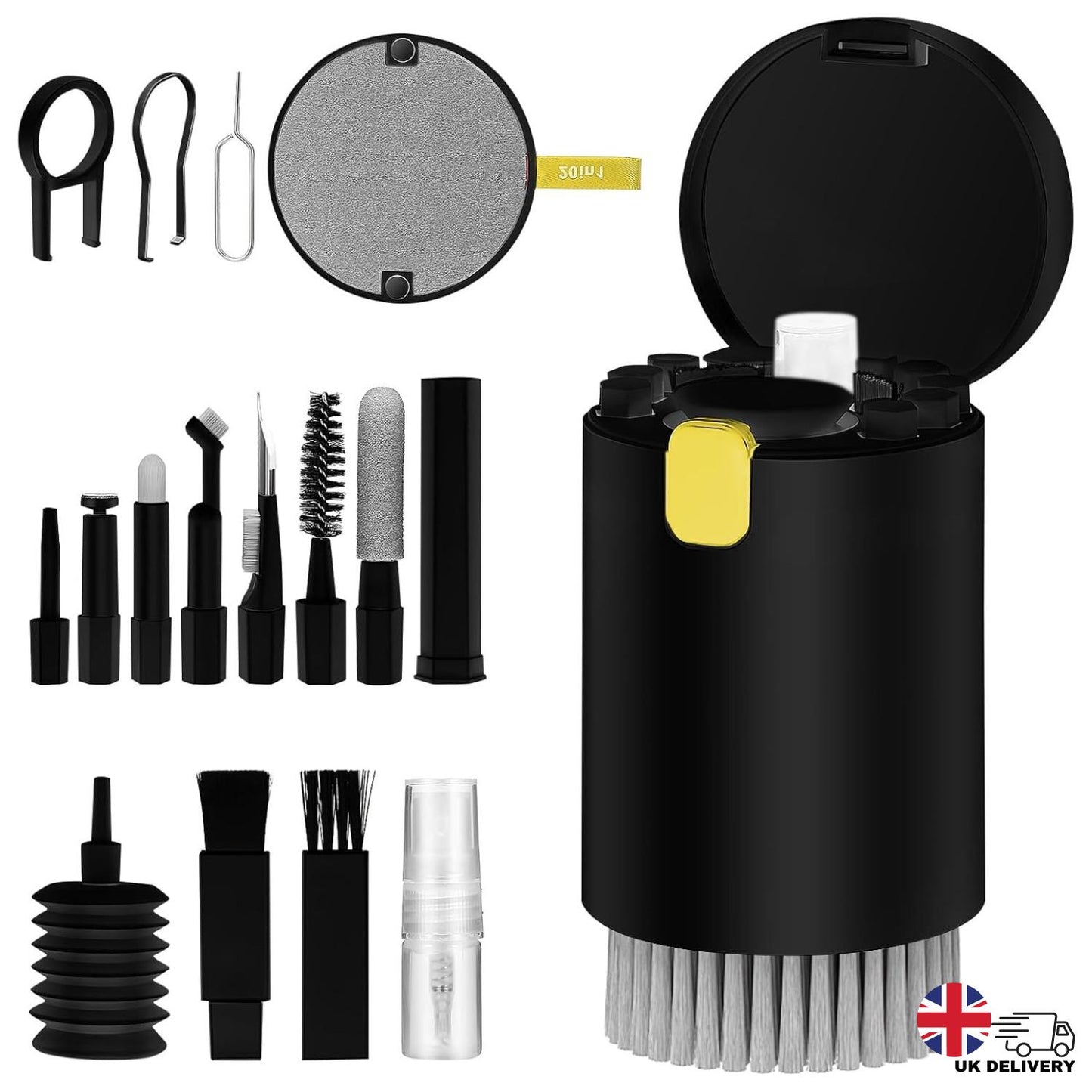 20-in-1 Multifunctional Mobile & Electronic Gadgets Cleaning Kit | Cleaning Set for Keyboard, Laptop, AirPods, Phone, Camera, Earbuds, Screen – Tools with Brushes, Spray Bottle, Keycap Puller, Air Blower, Cloth – All-in-One Tech Cleaner Set