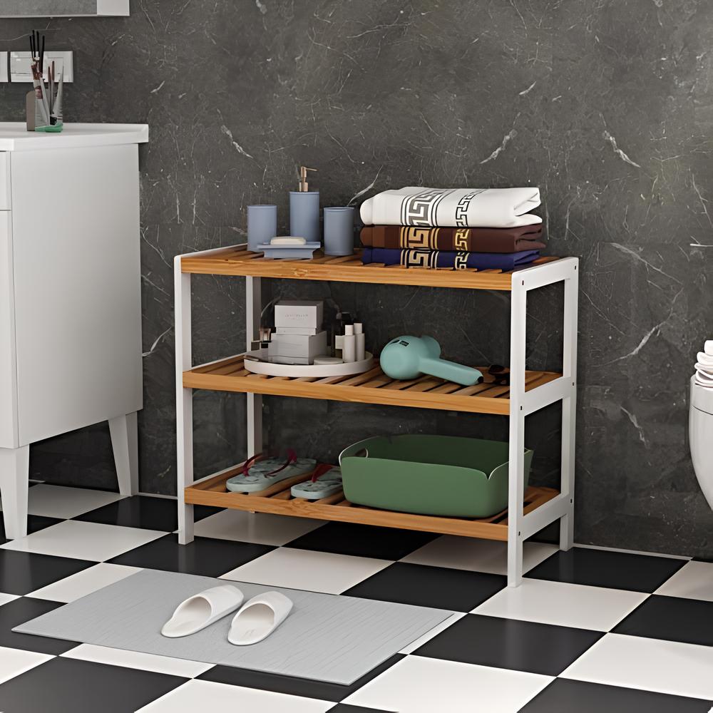 3-Tier White Bamboo Show Rack