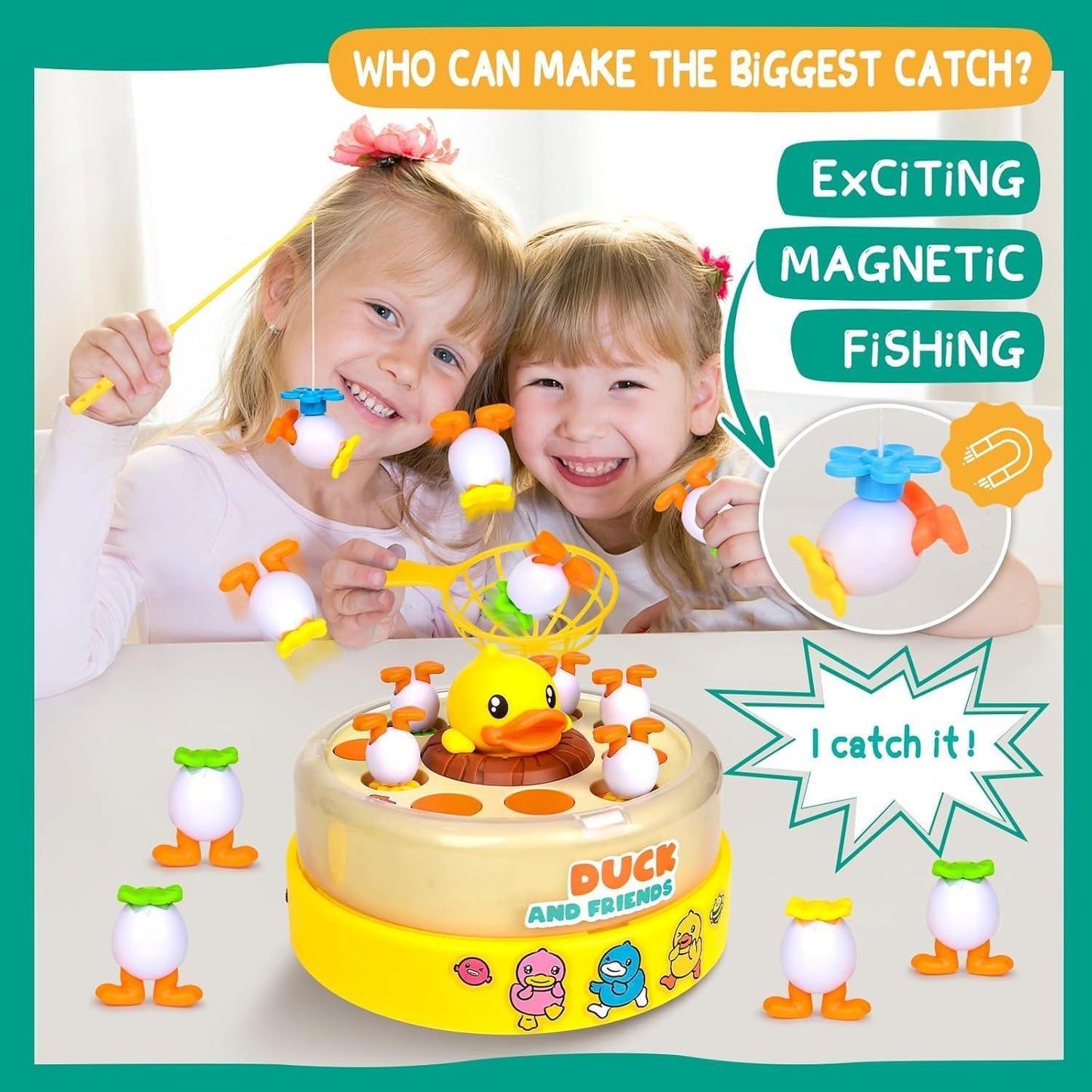 Duck Dash Jumping Duck Game Pop Up Magnetic Fishing Toys for 2-4 Year Old Boys & Girls Educational Montessori Toys with Happy Music Safe Durable Materials Christmas Fun Gift Games Holiday Joy