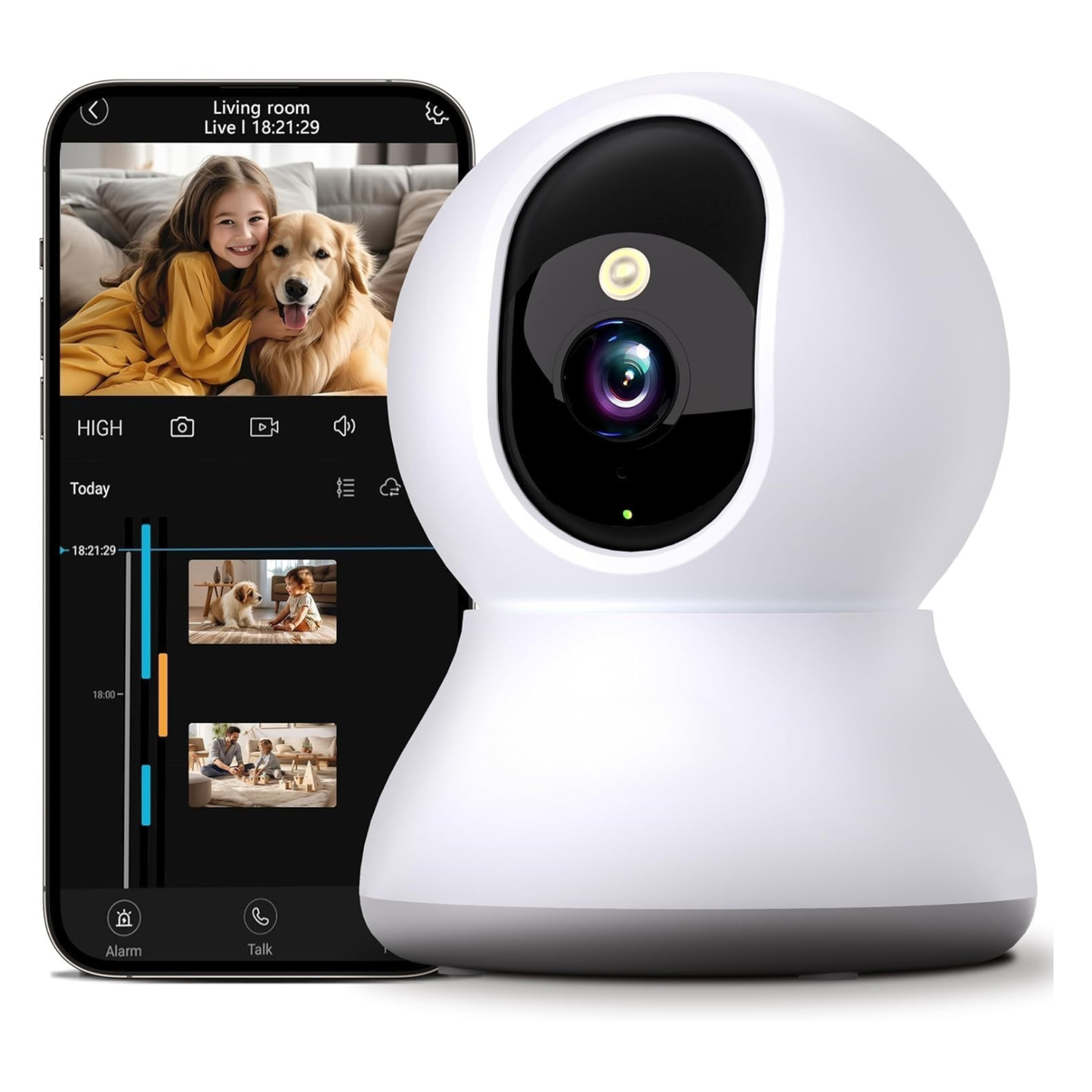 Indoor 2K Pet Camera Security Camera with 360° Coverage Motion Tracking Color Night Vision Two-Way Audio Cloud SD APP Control Works with Alexa