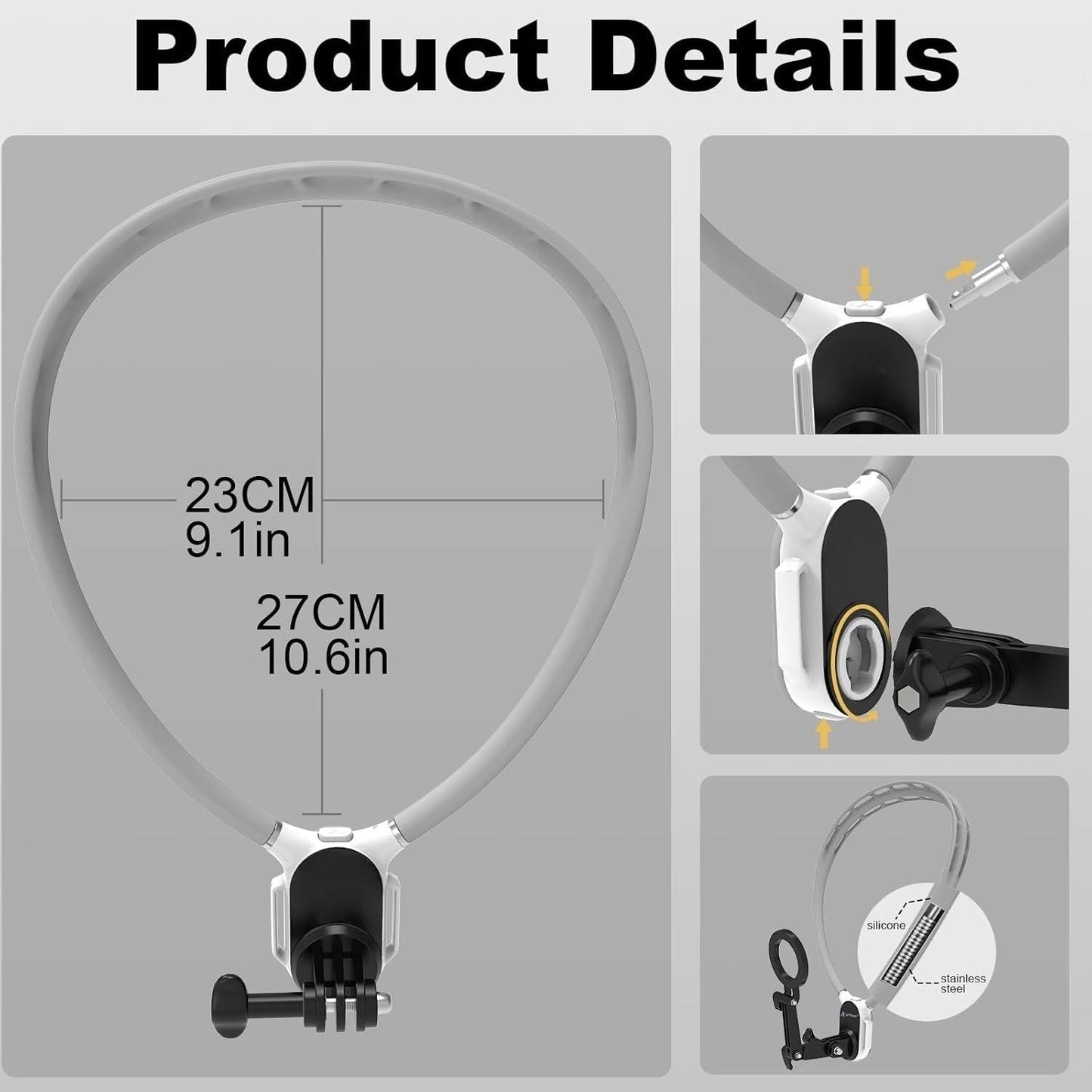 Magnetic Neck Phone Holder - Hanging Neck Phone Holder Adjustable Neck Mount Hands-Free GrPro Durable Grip Suction Bracket for POV, Vlogging, & Video Recording Compatible With Smart All Phones Selfie Stand Phone Accessories Travel Gadgets