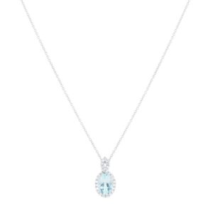 18ct White Gold 0.11cttw Diamond Twist & Aquamarine Pendant