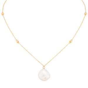 18ct Yellow Gold 0.10cttw Diamond & Baroque Pearl Pendant
